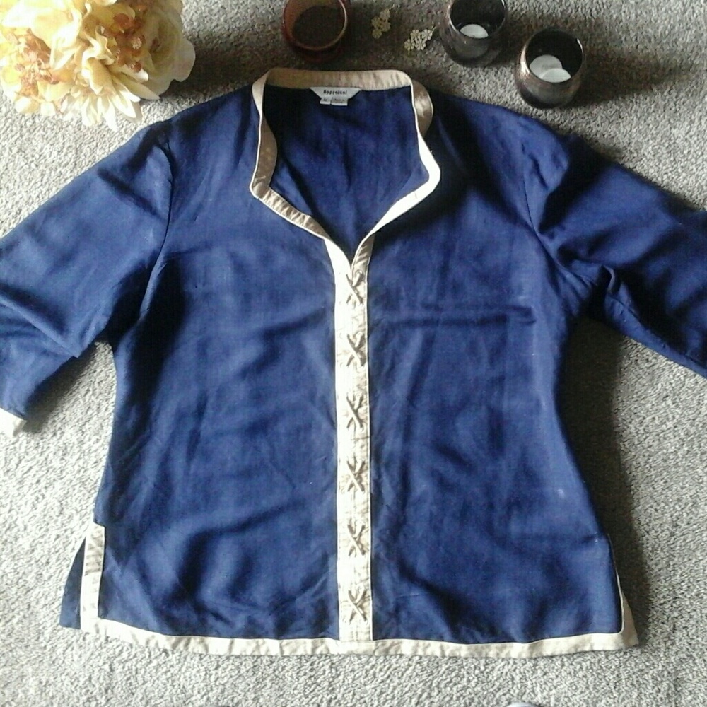 Jacket kimono style top  Blue and beige colors